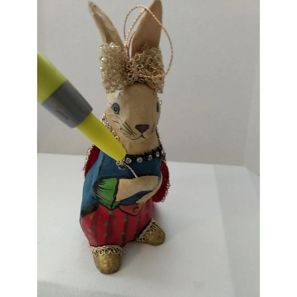 VTG Paper Mache Rabbit Hand Painted Christmas Tree Ornament Holiday decor